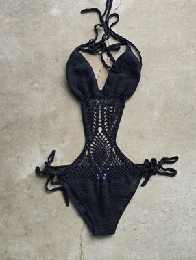 Earthbound Crochet Knit Monokini Boho One Piece Swimsuit Large Hippie